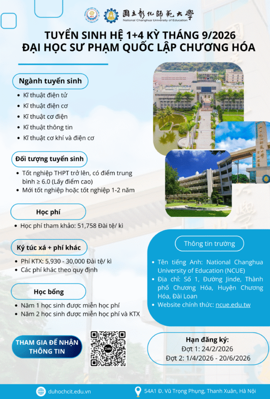 TBT hệ 1+4 đại học sư phạm quốc lập chương hóa Kỳ t9/2026 - HCIT